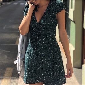 Brandy Melville Green Floral Robbie Wrap Dress